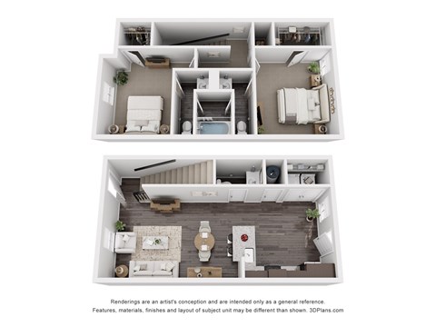 Floor plan for 2 beds, 1.5 baths, 990 sqft
